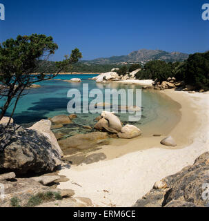 Vista della spiaggia, Capo Capaccia, Costa Smeralda, Sardegna, Italia, Europa Foto Stock