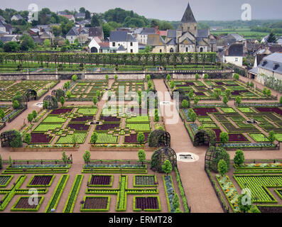 Il giardino ornamentale presso Le Chateau Villandry nella regione della Loira di Francia Foto Stock