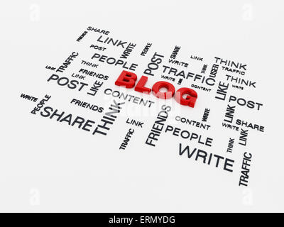 Blog di progettazione concettuale su sfondo bianco Foto Stock