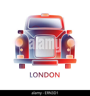 Simbolo di Londra - Black Cab - grafica colorata - design moderno - Illustrazione illustrazione dei taxi in forma semplificata, silhouette Foto Stock