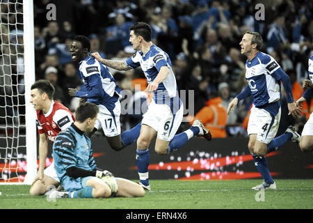 Finale di League Cup allo Stadio di Wembley. Birmingham City 2 v Arsenal 1. Birmingham's Obafemi MARTINS celebra. Il 27 febbraio 2011. Foto Stock