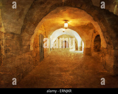 Vicolo Antico nel quartiere ebraico di Gerusalemme. Israele. Foto in colore vecchio stile dell'immagine. Foto Stock