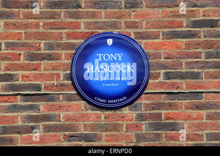 Tony Hancock targa blu, Teddington Studios (demolita Estate 2016), in Inghilterra, in Gran Bretagna, Regno Unito, Gran Bretagna, Europa Foto Stock