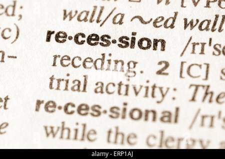 Definizione di recessione di parola nel dizionario Foto Stock