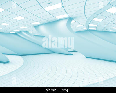 Abstract piegato surreale vuoto azzurro interno, 3d illustrazione Foto Stock