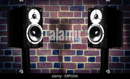 Black Music Speakers contro un muro di mattoni sfondo Foto Stock