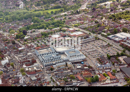 Foto aerea vista di Bury St Edmunds che mostra l'Arco centro shopping Foto Stock