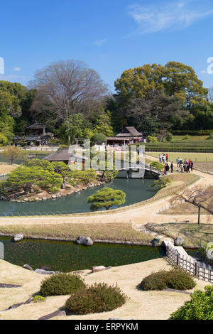 Vista di Koraku-en giardino, Okayama, Prefettura di Okayama, Giappone Foto Stock