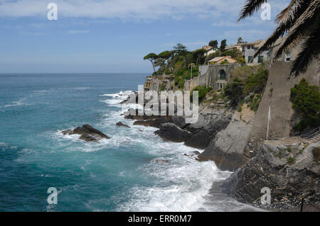 Vista della costa di Bogliasco, Riviera Ligure, Italia Foto Stock