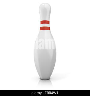 Unico pin bowling con strisce rosse, isolato su bianco Foto Stock