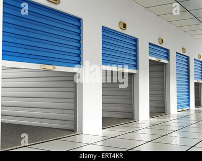 Camere di stoccaggio con aperti e chiusi e metà a porte aperte. Foto Stock
