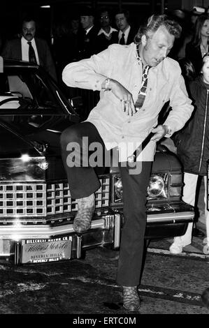 Stuntman Evel Knievel arriva a Londra prima del suo salto allo Stadio di Wembley. Il 6 maggio 1975. Foto Stock