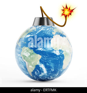 Massa bomba a bruciare il fusibile isolato su sfondo bianco Foto Stock