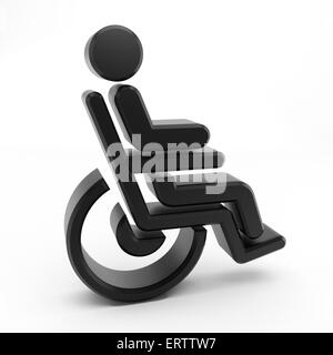 3D'icona con sedia a rotelle con una persona seduta isolato su sfondo bianco Foto Stock