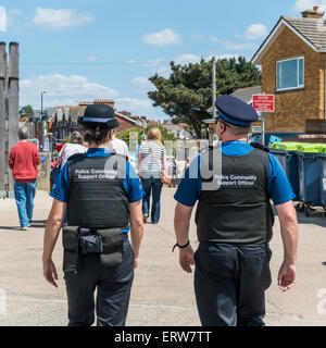 Poliziotti di supporto comunitario che pattugliano il PCSO Foto Stock