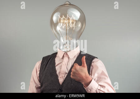 Testa Lighbulb imprenditore per l'immaginazione a tema immagine di sfondo Foto Stock