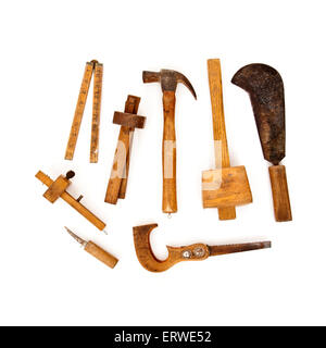 Selezione di vintage gli strumenti per la lavorazione del legno Foto Stock