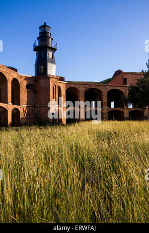 Luce della Sera sul faro e pareti di Fort Jefferson, Dry Tortugas Foto Stock