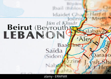 Close up mappa di Beirut e il Libano Foto Stock