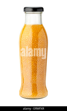 Noce di Cocco ananas Chia drink in un flacone di vetro con un tappo nero Foto Stock