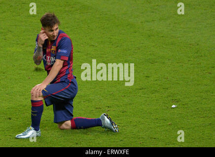 Barcellona il Lionel Messi durante la finale di UEFA Champions League Soccer match tra Juventus FC ed FC Barcellona a Olympiastadion di Berlino, Germania, 06 giugno 2015. Foto: Thomas Eisenhuth/dpa Foto Stock