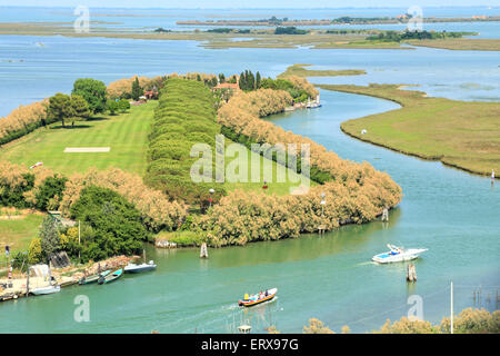 Vista dal campanile torre campanaria, Isola di Torcello, Laguna Veneziana Foto Stock