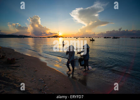 Due womens stanno lavorando in sunrise Foto Stock