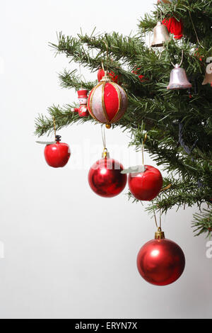Festa di Natale , albero di Natale decorato con palle e campane , Bandra , Bombay , Mumbai , Maharashtra , India , Asia Foto Stock
