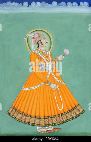 Pittura in miniatura di Maharaja Sawai Pratap Singh Jaipur Rajasthan India Maharaja Kachwaha righello di Jaipur, Foto Stock