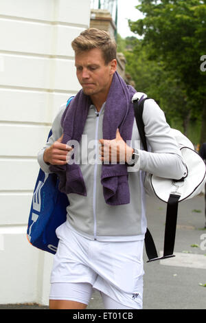 Il torneo di Wimbledon, Londra, Regno Unito. Decimo Giugno, 2015. Ceca giocatore di tennis Tomas BERDYCH arriva a WImbledon AELTC per la pratica del credito: amer ghazzal/Alamy Live News Foto Stock