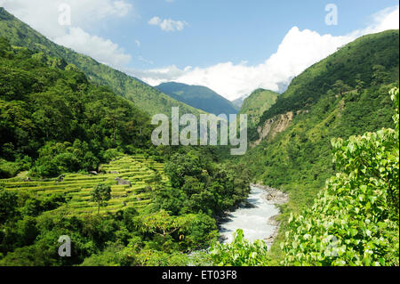 Fiume Marsyangdi , Bhulbhule , Lamjung , Gandaki , Nepal , Repubblica Democratica del Nepal , Asia meridionale , Asia Foto Stock