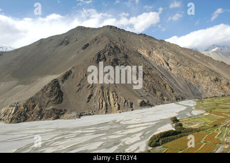 Montagna , fiume Kali Gandaki , Kagbeni , Tashi Kang , Baragubg Muktikshetra , Mustang , Nepal , Repubblica Democratica del Nepal , Asia meridionale Foto Stock