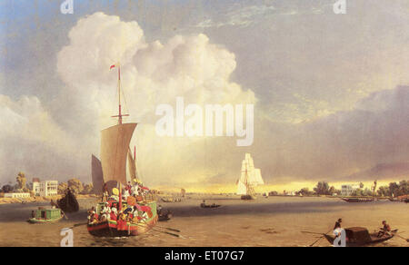 Navi , Hooghly fiume , Calcutta , Kolkata , Bengala Occidentale , India , Asia , vintage , 1800 Foto Stock