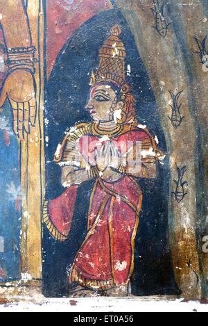 Xvii secolo murales sulla parete in Varadaraja Perumal Vishnu tempio di Kanchipuram ; Tamil Nadu ; India Foto Stock