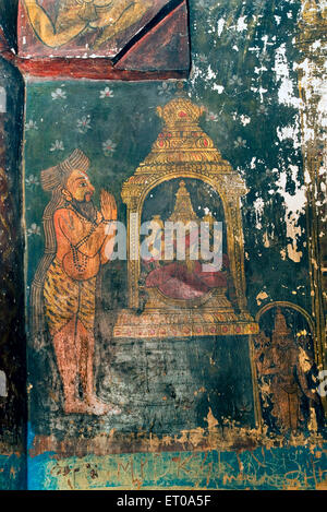 Xvii secolo murales sulla parete in Varadaraja Perumal Vishnu tempio di Kanchipuram ; Tamil Nadu ; India Foto Stock