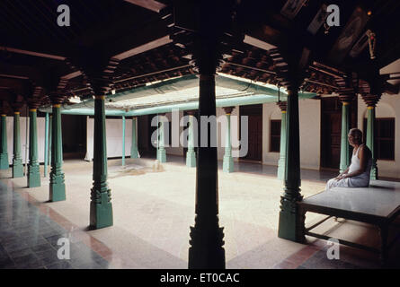 Courtyard, Nattukotai Chettiar House, Nagarathar, Chettinad, Chettinadu, Pudukottai, Sivaganga District, Tamil Nadu, India, Asia Foto Stock