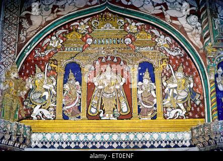 Murale di maratti darbar hall a thanjavur palace ; Tanjore ; Tamil Nadu ; India Foto Stock