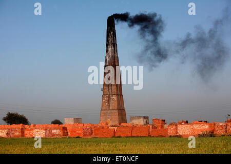 Mattoni, camino fabbrica di mattoni, forno di mattoni, fabbrica di mattoni, Punjab, India Foto Stock