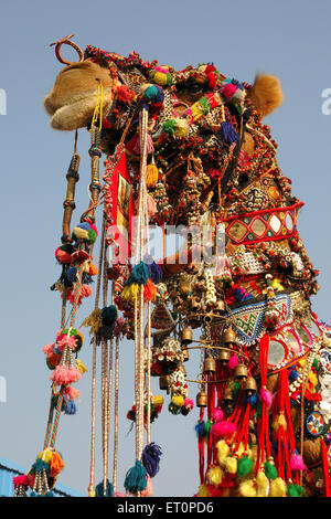 Cammello decorato, Pushkar Fair, Camel Fair, Kartik Mela, Pushkar Mela, Pushkar, Ajmer, Rajasthan, India, fiere indiane Foto Stock