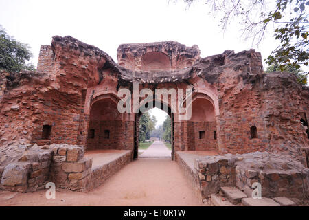 Arab Sarai Gateway, la tomba di Humayun, la tomba di Humayun, sito patrimonio dell'umanità dell'UNESCO, Delhi, India Foto Stock