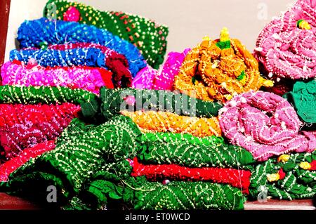 Bandhani, bandhej, tie dye, tie dye, tessuti, Tessuti, stoffa, Rajasthan, India Foto Stock