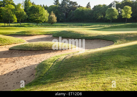 Un bunker su un tipico campo da golf in inizio di mattina di sole. Foto Stock