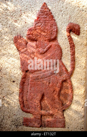 Lord Hanuman scolpito sul muro; tempio di Keesaragutta; Hyderabad; Andhra Pradesh; Telengana; India Foto Stock