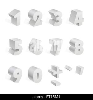 White 3d numeri font isolato su sfondo bianco. EPS RGB 10 elementi vettoriali impostato Illustrazione Vettoriale