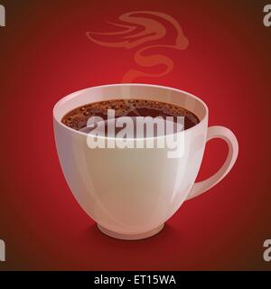 Isolato bianco realistico coffe cup con vapore scuro su sfondo rosso. EPS RGB 10 illustrazione vettoriale Illustrazione Vettoriale