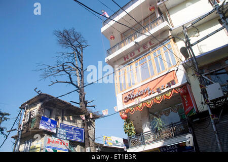 Hotel Building, McLeod Ganj, McLeodganj, Little Lhasa, Dhasa, Dharamshala, distretto di Kangra, Himachal Pradesh, India Foto Stock
