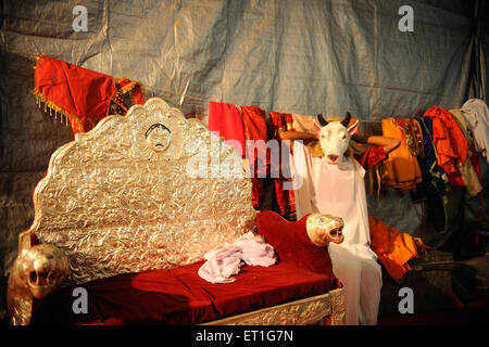 Dussehra festival, Dasara, Vijayadashami, Ramlila Ramayana epico spettacolo preparazione, Chowpatty, Bombay, Mumbai, Maharashtra, India Foto Stock