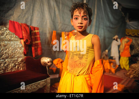 Dussehra festival, Dasara, Vijayadashami, Ramlila Ramayana epico spettacolo preparazione, Chowpatty, Bombay, Mumbai, Maharashtra, India Foto Stock