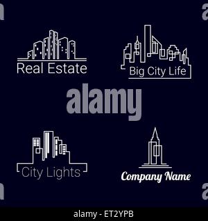 Gli edifici della città logo icone di silhouette. Vettore Illustrazione Vettoriale