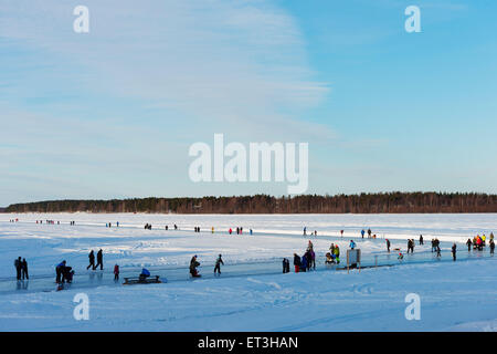 Circolo Polare Artico, Lapponia, Scandinavia, Svezia, Lulea lago ghiacciato Foto Stock